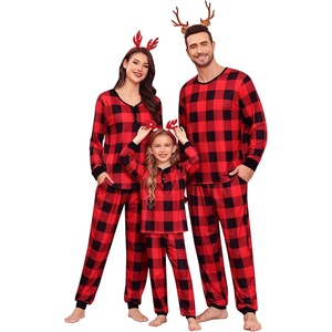 image:imageSWOMOG Family Christmas Matching Pajamas Sets Soft Couple PJS Xmas Long Sleeve Womens Mens Sleepwear Holiday Lounge SetsRed Black Plaid