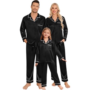 image:imageSWOMOG Family Christmas Pajamas Matching Sets Silk Family Pajamas Long Sleeve Button Down Pj SetBlack