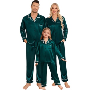 image:imageSWOMOG Family Christmas Pajamas Matching Sets Silk Family Pajamas Long Sleeve Button Down Pj SetDark Green
