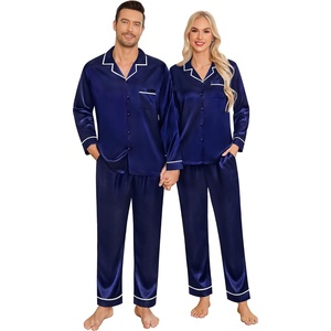 image:imageSWOMOG Family Christmas Pajamas Matching Sets Silk Family Pajamas Long Sleeve Button Down Pj SetDeep Navy Blue
