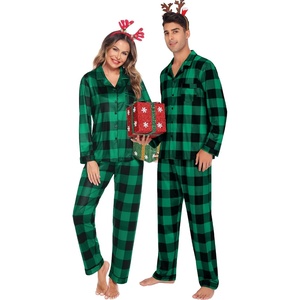 image:imageSWOMOG Family Christmas Pajamas Set Long Sleeve Sleepwear Sets Button Down Loungewear Set Party Holiday Pjs SetsBig Green With Black Grid