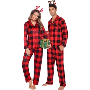 image:imageSWOMOG Family Christmas Pajamas Set Long Sleeve Sleepwear Sets Button Down Loungewear Set Party Holiday Pjs SetsBig Red With Black Grid