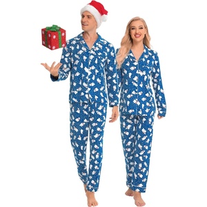image:imageSWOMOG Family Christmas Pajamas Set Long Sleeve Sleepwear Sets Button Down Loungewear Set Party Holiday Pjs SetsBlue With Polar Bear