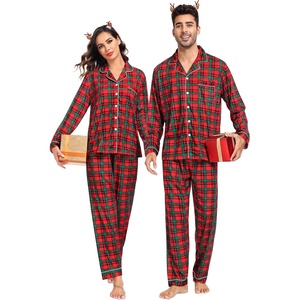 image:imageSWOMOG Family Christmas Pajamas Set Long Sleeve Sleepwear Sets Button Down Loungewear Set Party Holiday Pjs SetsRed Green Grid