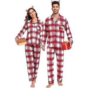 image:imageSWOMOG Family Christmas Pajamas Set Long Sleeve Sleepwear Sets Button Down Loungewear Set Party Holiday Pjs SetsRed White Grid