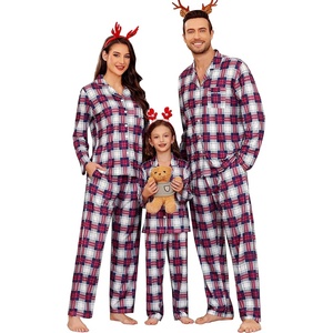 image:imageSWOMOG Family Christmas Pajamas Set Party Holiday Sleepwear Long Sleeve ButtonDown Loungewear SetNavy With Red Grid