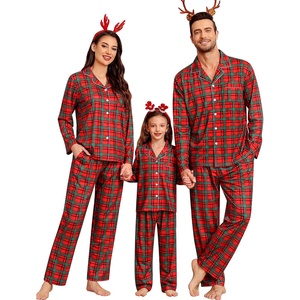 image:imageSWOMOG Family Christmas Pajamas Set Party Holiday Sleepwear Long Sleeve ButtonDown Loungewear SetRed Green Grid