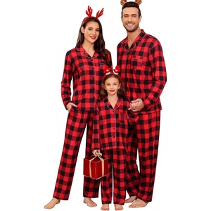 image:imageSWOMOG Family Christmas Pajamas Set Party Holiday Sleepwear Long Sleeve ButtonDown Loungewear SetRed With Black Grid