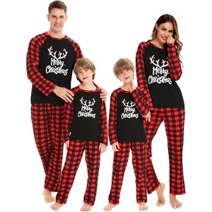 image:imageSWOMOG Family Matching Christmas Pajamas Sets MenWomen Plaid Pants Loungewear and Printed Long Sleeve PjsLetter Deer