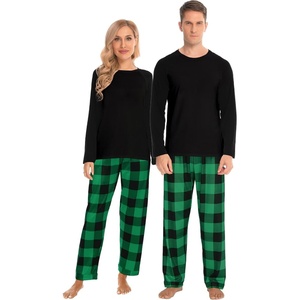 image:imageSWOMOG Family Matching Christmas Pajamas Sets MenWomen Plaid Pants Loungewear and Printed Long Sleeve PjsZgreen Black Plaid