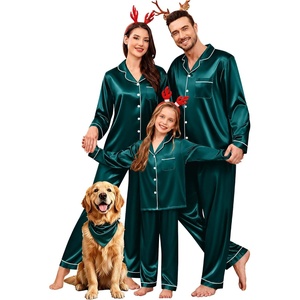 image:imageSWOMOG Family Matching Pajamas Set Satin Long Sleeve Button Down 2 PCS Pjs Pajama Top amp Pants Holiday Sleepwear SetDeep Green