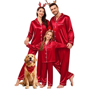 image:imageSWOMOG Family Matching Pajamas Set Satin Long Sleeve Button Down 2 PCS Pjs Pajama Top amp Pants Holiday Sleepwear SetRed