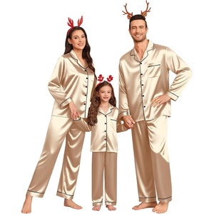 image:imageSWOMOG Family Matching Pajamas Set Silk Satin Button Down Sleepwear Long Sleeve Nightwear 2 Pcs Pj Set SXXLChampagne