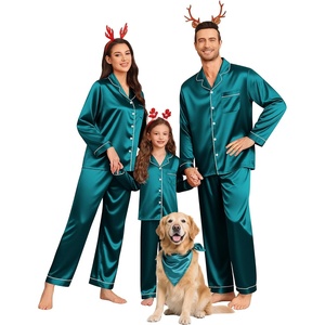 image:imageSWOMOG Family Matching Pajamas Set Silk Satin Button Down Sleepwear Long Sleeve Nightwear 2 Pcs Pj Set SXXLGreen