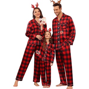 image:imageSWOMOG Family Satin Matching Pajama Set Long Sleeve Sleepwear 2 Pcs Pj SetBlack and Red Plaid