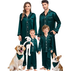 image:imageSWOMOG Family Satin Matching Pajama Set Long Sleeve Sleepwear 2 Pcs Pj SetDeep Green