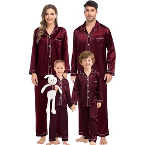 image:imageSWOMOG Family Satin Matching Pajama Set Long Sleeve Sleepwear 2 Pcs Pj SetDeep Wine Red