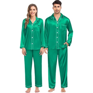 image:imageSWOMOG Family Satin Matching Pajama Set Long Sleeve Sleepwear 2 Pcs Pj SetEmerald Green
