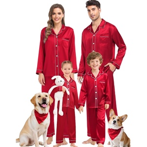image:imageSWOMOG Family Satin Matching Pajama Set Long Sleeve Sleepwear 2 Pcs Pj SetRed