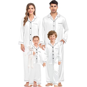 image:imageSWOMOG Family Satin Matching Pajama Set Long Sleeve Sleepwear 2 Pcs Pj SetWhite