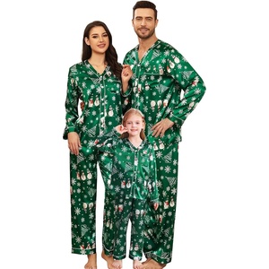 image:imageSWOMOG Family Satin Pajamas Sets Long Sleeve ButtonDown Sleepwear Silky TwoPieces Loungewear PJs SetsGreen Snowman