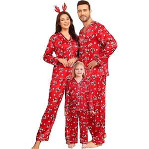 image:imageSWOMOG Family Satin Pajamas Sets Long Sleeve ButtonDown Sleepwear Silky TwoPieces Loungewear PJs SetsRed Candy Flower