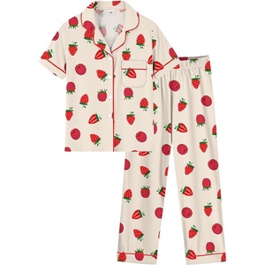 image:imageSWOMOG Girls Pajamas Button Down 2PCS Kids Pajama Set Cute Toddler Sleepwear Short Sleeve with Long PantsYellow Strawberry