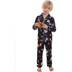 image:imageSWOMOG Girls Pajamas Set Kids Button Down Cute Print Pjs Sets Pant 2 Piece Soft Long Sleeve Sleepwear LoungewearBlack Astronauts