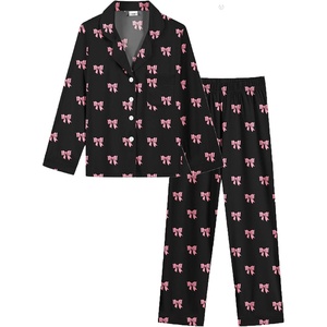 image:imageSWOMOG Girls Pajamas Set Kids Button Down Cute Print Pjs Sets Pant 2 Piece Soft Long Sleeve Sleepwear LoungewearBlack Bow