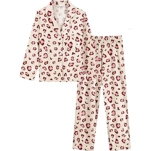 image:imageSWOMOG Girls Pajamas Set Kids Button Down Cute Print Pjs Sets Pant 2 Piece Soft Long Sleeve Sleepwear LoungewearChampagne Leopard