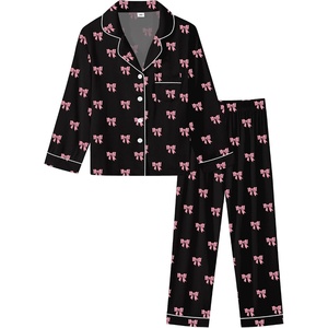 image:imageSWOMOG Kids Pajamas Sets Girls Boys Long Sleeve Sleepwear 2 Piece Lounge Sets Modal Button Down Pjs Set for 413 YearsAblack Bowknot