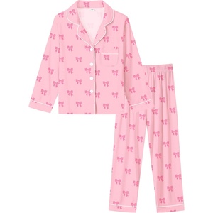 image:imageSWOMOG Kids Pajamas Sets Girls Boys Long Sleeve Sleepwear 2 Piece Lounge Sets Modal Button Down Pjs Set for 413 YearsAlight Pink Bowknot