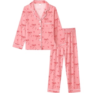 image:imageSWOMOG Kids Pajamas Sets Girls Boys Long Sleeve Sleepwear 2 Piece Lounge Sets Modal Button Down Pjs Set for 413 YearsApink Bowknot