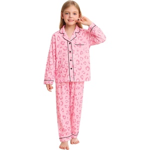 image:imageSWOMOG Kids Pajamas Sets Girls Boys Long Sleeve Sleepwear 2 Piece Lounge Sets Modal Button Down Pjs Set for 413 YearsBdeep Pink Leopard2 Piping