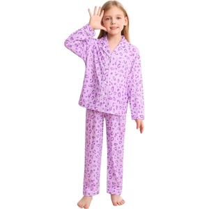 image:imageSWOMOG Kids Pajamas Sets Girls Boys Long Sleeve Sleepwear 2 Piece Lounge Sets Modal Button Down Pjs Set for 413 YearsBpurple Leopard2 Piping
