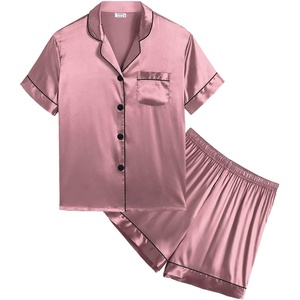 image:imageSWOMOG Kids Satin Pajamas Sets Girls Boys ButtonDown Pjs Short Sleeve Silk Nightwear 2 Piece Lounge Sets Misty Rose