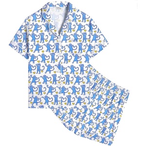 image:imageSWOMOG Kids Satin Pajamas Sets Girls Boys ButtonDown Pjs Short Sleeve Silk Nightwear 2 Piece Lounge SetsBlue Money