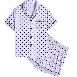image:imageSWOMOG Kids Satin Pajamas Sets Girls Boys ButtonDown Pjs Short Sleeve Silk Nightwear 2 Piece Lounge SetsLavender Dots