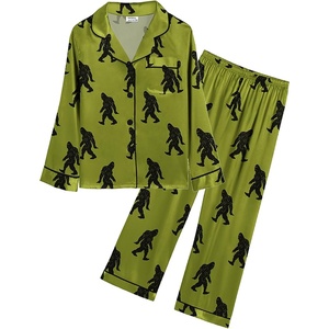 image:imageSWOMOG Kids Satin Pajamas Sets Girls Boys ButtonDown Pjs Short Sleeve Silk Nightwear 2 Piece Lounge SetsLong Sleevegreen Gorilla
