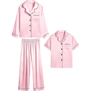 image:imageSWOMOG Kids Satin Pajamas Sets Girls Boys ButtonDown Pjs Short Sleeve Silk Nightwear 2 Piece Lounge SetsLong Sleevepink