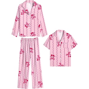 image:imageSWOMOG Kids Satin Pajamas Sets Girls Boys ButtonDown Pjs Short Sleeve Silk Nightwear 2 Piece Lounge SetsLong Sleevepink Stripes