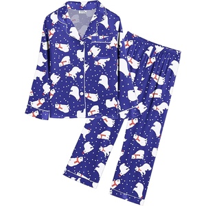 image:imageSWOMOG Kids Satin Pajamas Sets Girls Boys ButtonDown Pjs Short Sleeve Silk Nightwear 2 Piece Lounge SetsLong Sleevepolar Bear Blue