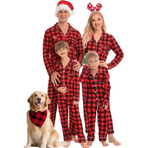 image:imageSWOMOG Matching Family Christmas Pajamas Set Long Sleeve Festival Party Pj Set ButtonDown SleepwearRed With Black Plaid