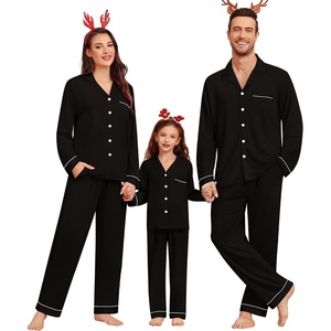 image:imageSWOMOG Matching Family Christmas Pajamas Set Modal Long Sleeve ButtonDown Sleepwear Family Festival Party Xmas PJs SetsBlack