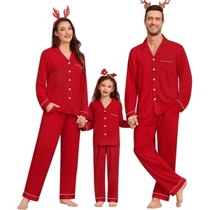image:imageSWOMOG Matching Family Christmas Pajamas Set Modal Long Sleeve ButtonDown Sleepwear Family Festival Party Xmas PJs SetsChristmas Red