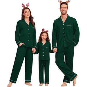 image:imageSWOMOG Matching Family Christmas Pajamas Set Modal Long Sleeve ButtonDown Sleepwear Family Festival Party Xmas PJs SetsGreen