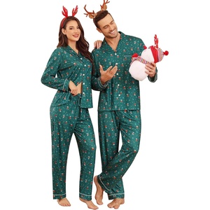 image:imageSWOMOG Matching Family Christmas Pajamas Set Modal Long Sleeve ButtonDown Sleepwear Family Festival Party Xmas PJs SetsGreen Christmas Elk