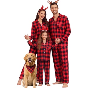 image:imageSWOMOG Matching Family Christmas Pajamas Set Modal Long Sleeve ButtonDown Sleepwear Family Festival Party Xmas PJs SetsRed Black Grid Size 1213