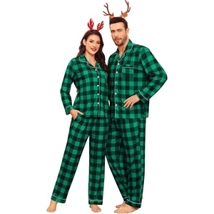 image:imageSWOMOG Matching Family Pajama Set Couple Christmas Printed Sleepwear Xmas Long Sleeve Lounge Set Men amp Women Pjs SetBlack Green Plaid