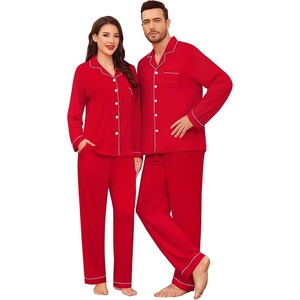 image:imageSWOMOG Matching Family Pajama Set Couple Christmas Printed Sleepwear Xmas Long Sleeve Lounge Set Men amp Women Pjs SetRed
